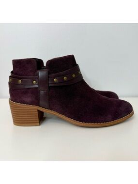 Clarks Somerset Breccan Shine Suede Studded Ankle Boot Heeled Bootie Shoe Size 8
